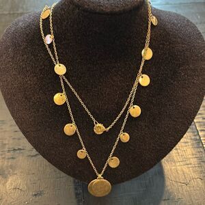 Marilyn Schiff Station Necklace Dangle Coins Long Gold Tone​